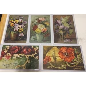 Lot Of Five Vintage Antique Embossed Postcards Flowers